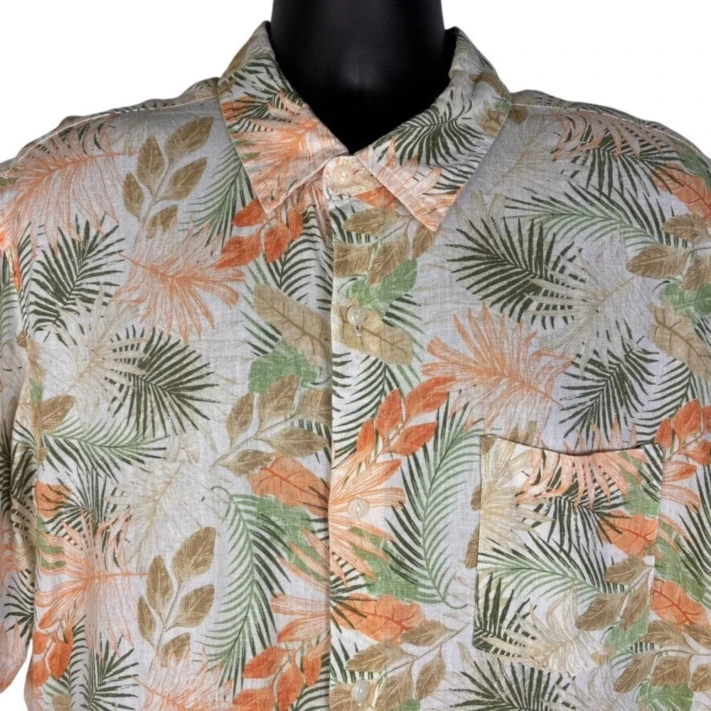 Chaps Seacoast Wash Short Sleeve Floral Print Multi Shirt‎ Linen Blend Men's XXL